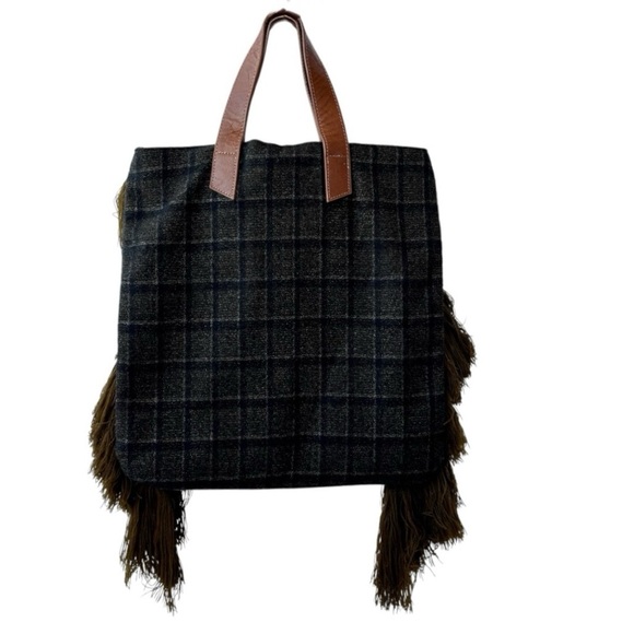 Anthropologie Handcrafted Embroidery Beaded Fringed Tote Bag Velour Wool Boho - Picture 4 of 16